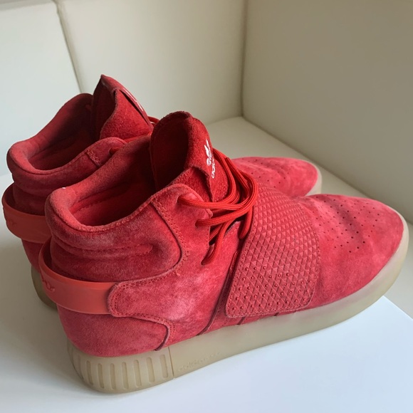 Adidas Originals Tubular Invader Strap Bb5039 Red Suede Gum Sole Mid Top size 9 - Picture 3 of 8